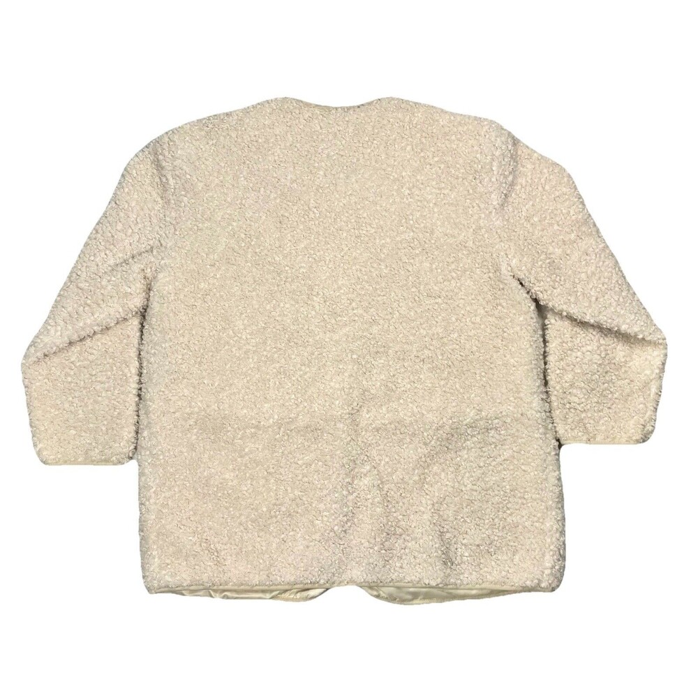 7 For All Mankind Womens Large Sherpa Teddy Shacket Oversized Cream Soft Preppy - Picture 12 of 13